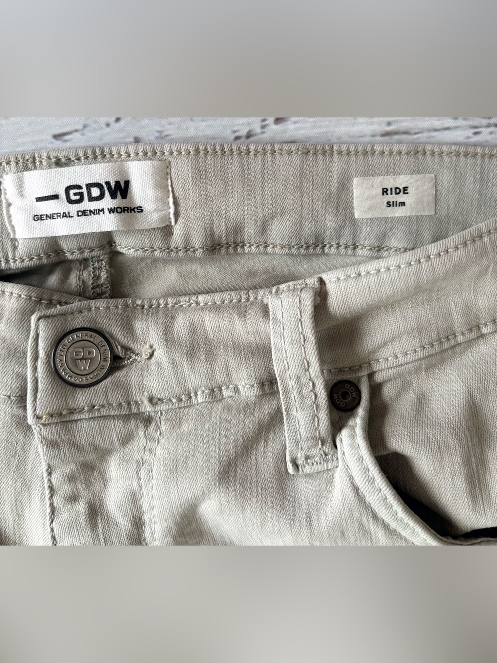 GDW Ride Slim Stretch Jeans 36x32 Beige Slim Fit Denim - Picture 8 of 14